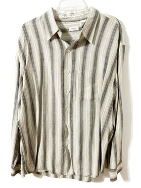 Van Heusen Neutral Striped Linen Blend Long-Sleeve Button-Down Shirt Casual
